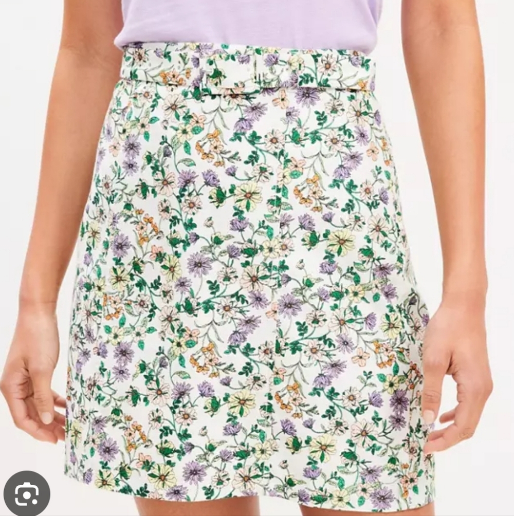 LOFT Belted Floral Skirt